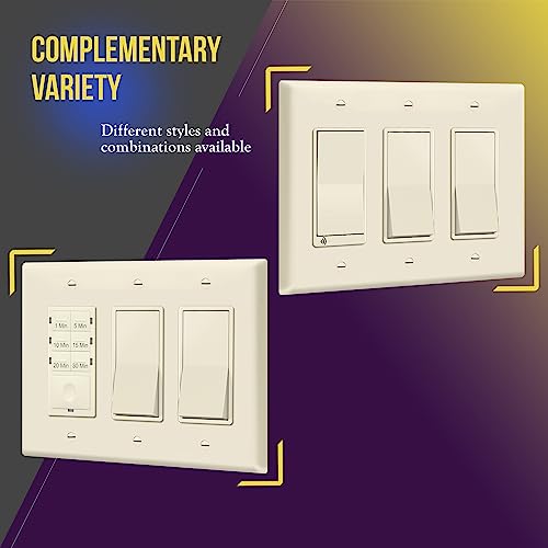 Image of ENERLITES Triple Decorator Switch Cover, Three Gang Outlet Wall Plate, Gloss Finish, Mid-Size 3-Gang 4.88 inch x 6.77 inch, Unbreakable Polycarbonate Thermoplastic, UL Listed, 8833M-LA, Light Almond