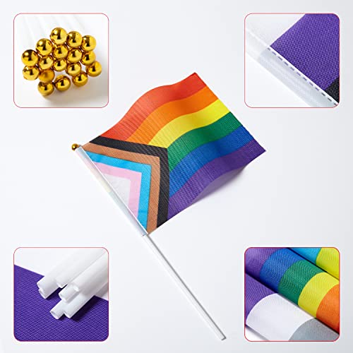 Image of GentleGirl 12 Pack Progress Pride Rainbow Flags Rainbow Small Mini Hand Held Stick Flag Gay LGBT Festival Party Parades Decorations