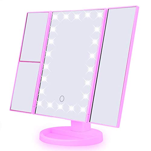 ESPELHO DE MESA GIRATORIO COM ILUMINAÇÃO DE 22 LEDS E AUMENTO PARA MAQUIAGEM, BARBA E LIMPEZA DE PEL
