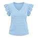 Womens Summer Tops Striped T-Shirts Fashion Ruffle Short Sleeve V Neck Casual Blouses Dressy Work Vacation Basic Tees Light Blue
