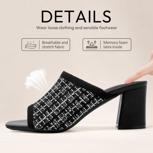Image of Tilocow Knit Heeled Sandals for Women Square Open Toe Heeled Mules Chunky Block Low Heel Slip On Slides