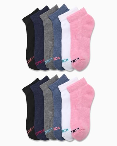 Image of Nautica Womens Quarter Socks Cushioned Moisture Wicking Socks, 12 Pack | Stretch Performance Dri-Motion Fabric, Cushioned with Arch Support, Breathable Mesh Panels, Quarter Cut, Shoe Size 4-10