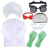 Yewong Kids Mad Scientist Costume Wig Lab Coat Goggles for Halloween School Projects