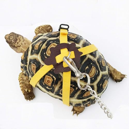 Image of Adjustable Turtle Harness Leashes Soft Leather Harness Strap for Tortoise Pet Outdoor Walking Lead Control Rope Chest Collar Leash for Turtle Supplies (L,Yellow)