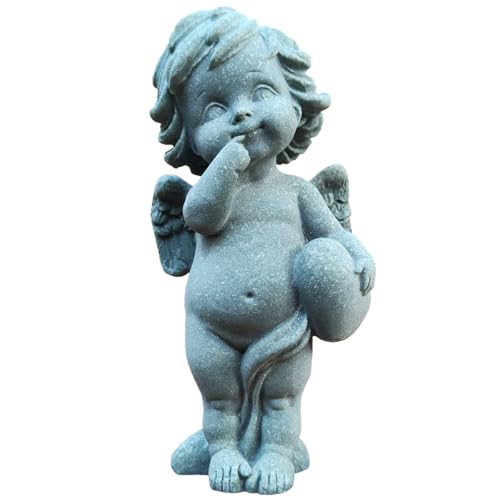 Guardian Angel Statue Little Praying Cherub Figurine Sandstone Wings Angel Sculpture for Aquarium Home Fish Tank Garden Decoration (C)