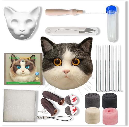 Image of MeowPick Needle Felting Kit with Cat Head Mold, Animals Needle Felting Set, DIY Wool Felt Materials Set with Felting Tool and Instruction for Quick Needle Felting Craft (Blue and White)