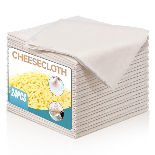 24pcs Cheesecloth for Straining, Butter Muslin for Cheese Making Reusable Cheese Cloths for Straining, 20x20 Inch Hemmed Cotton Cheesecloth for Cooking, Coffee, Baking, Juicing Making Supplies