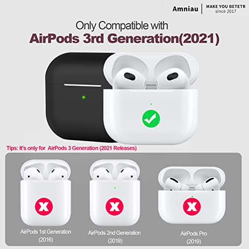 Amniau Compatible With Airpods 3Rd Generation Case(2021), Full-Body Protective Silicone Case With Keychain Compatible With Airpods 3 Charging Case[Led Visible], Dark Blue #TOP1
