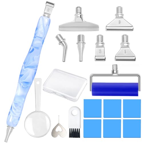 Praise V Do Ergonomic Diamond Painting Art Drill Pen Kit with Screw Stainless Steel Silver Metal Tip Nibs Placers Roller Tool Accessories for 5D Diamond Paint Bead Dot LtBlue