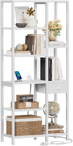 Furologee 6 Tier Bookshelf with USB Ports and Power Outlet,