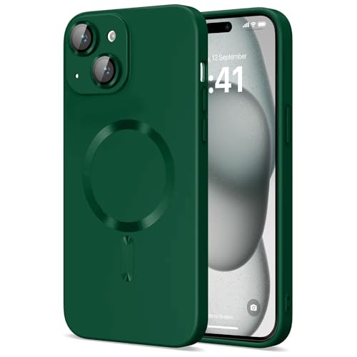Image of Vaku Luxos Soft Silicon Mag-Safe Back Cover for iPhone 15 Plus Full Lens Protection Silicon Case Scratch Resistant Slim Thin Military-Grade Protection - Green
