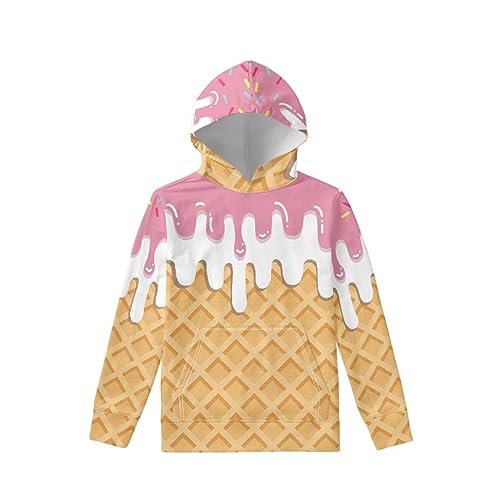 Coloranimal Kid's Ice Cream Hoodies for Teen Girls Boys Colorful Food Print Pullover Shirts Athletic Hoodie & Sweatshirts with Pocket Spring Active Tops for 14-16 Year Old