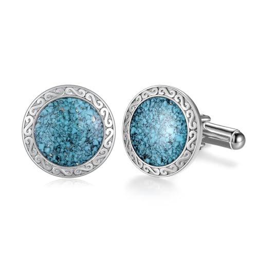 Mancuernillas de plata 925 con turquesa para hombre miniatura 1
