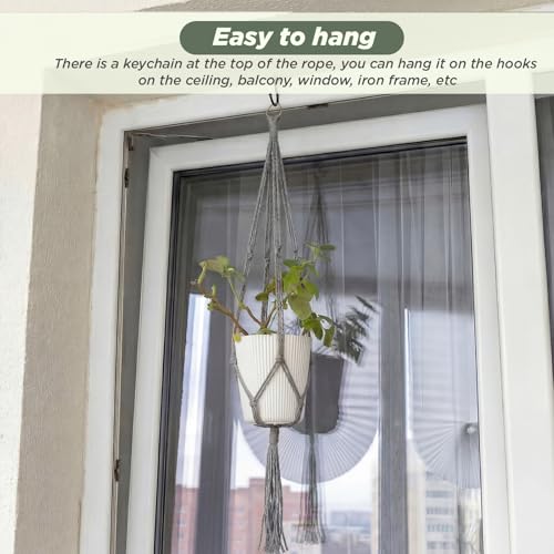 Image of EBOOT 2 Pack 48 Inch Large Macrame Plant Hanger Rope to Hang Flower Pot Plant Holder for Indoor Outdoor Decorations, 4 Legs (Grey)