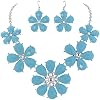 Firstmeet Shiny Flower Statement Collar Necklace with Earrings