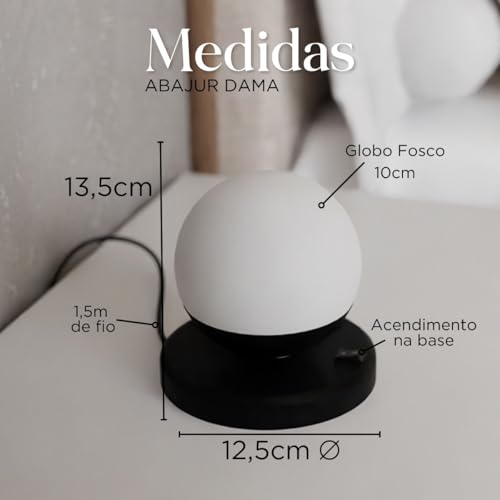 Abajur Dama Em Alumínio Com Globo Vidro Fosco Soquete G9 Tensão Bivolt -