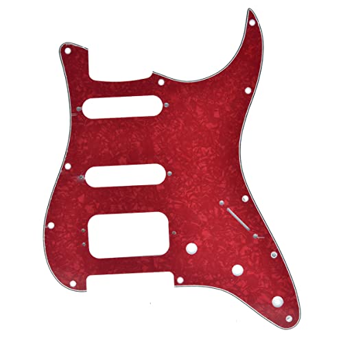 Image of Dopro 11-Hole Strat HSS Guitar Pickguard 3-Screw Humbucking Pickup Mount Fits American Fender Stratocaster Red Pearl