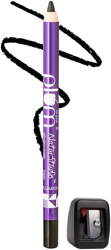 Plum Naturstudio All-Day-Wear Kajal| Water & Smudge-Proof|24 Hr long Stay|Intense Matte Black|Gel finish, 2-In-1 Kajal, Eye Liner|Suitable For Sensitive Eyes & Contact Lenses|With Sharpener|1.2 g