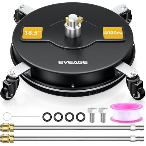 EVEAGE 18.5" Black Pressure Washer Surface Cleaner with 4 Wheels, Stainless Steel Power Washer Accessory for Driveways Patios Cleaning, 1/4" Quick Connector & 2Extension Wand(Black, 18.5inch