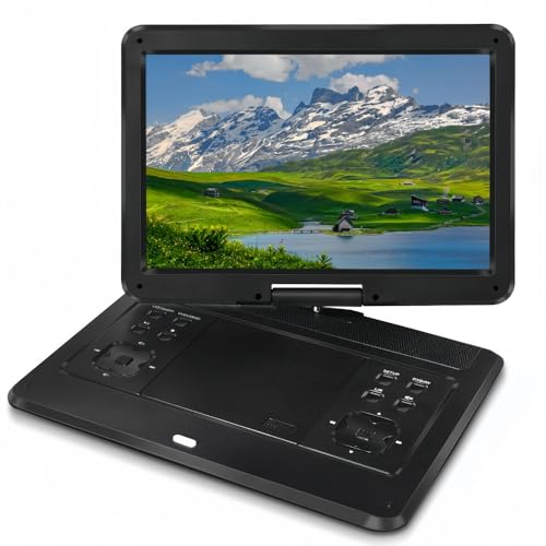 YQYQYポータブル DVD プレーヤー タブレット 様 デザイン 回転 フリップ 蓋 付属 プライベート シアター 持ち運び 充電式 大容量 バッテリー レトロ モダン 白 個人的 な 映画 鑑賞 (ブラック)