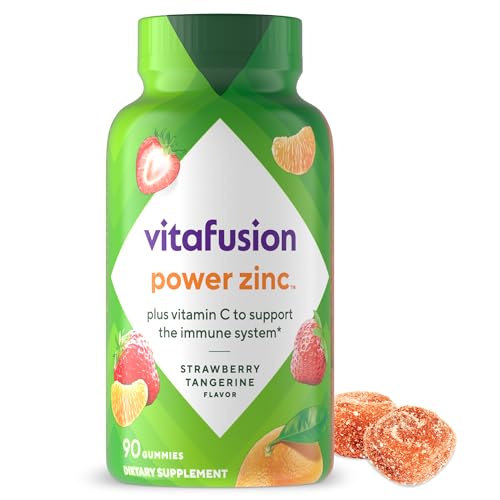 Vitamínicos, vitafusion Power - Vitaminas gomosas de zinc, apoyo inmunológico con sabor a mandarina y fresa (1) vitaminas, 90 unidades