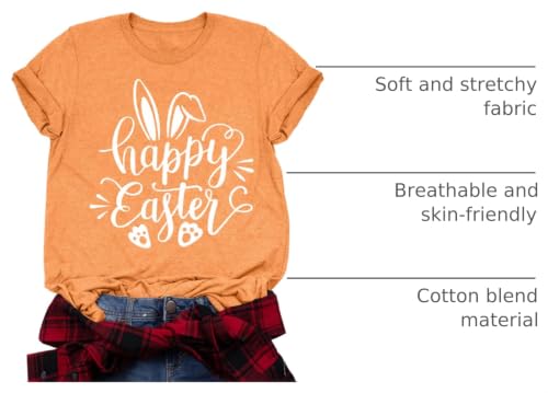 Image of Women Happy Easter T Shirt Bunny Rabbit Graphic T-Shirt Funny Letter Printed Shirts Short Sleeve Tops