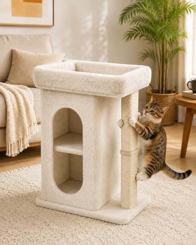 Cat Tree for Large Cat, Small Cat Tower with Large Perch Bed, Scr...