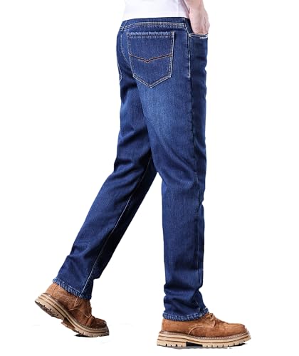 Mens Fleece Lined Jeans Straight Leg Stretch Winter Warm Denim Pants2