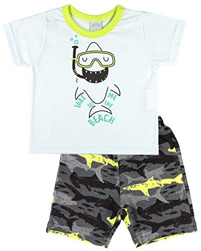 Conjunto Bebê Menino Meia Malha e Molicotton Estampado Tubarão Take Me To The Beach - Cinza GG