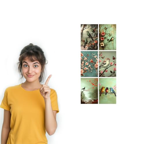 Image of SiddArtify Bird Wall Art Poster Print Set - Vintage Floral Bird Prints for Living Room Bedroom Decor - Set of 2-4x6 Inch - Board (Pack of 6) - Sticker (Pack of 6)