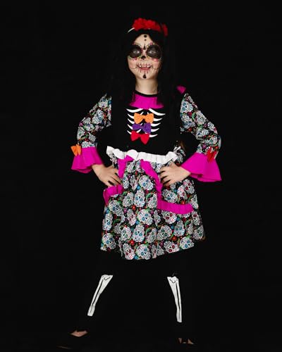 Image of HINTINA 3PCS Baby Girls Halloween Outfits Skull Tops Ghost Leggings Pants with Csarf Hat Clothes set