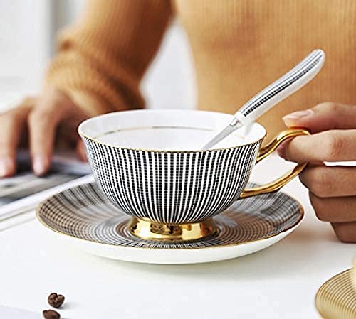 Set 2 Tazze Da Caffè In Porcellana Con Piattini E Cucchiaini – 270 Ml, Adatte Per Cappuccino, Latte E Tè, Colore Nero