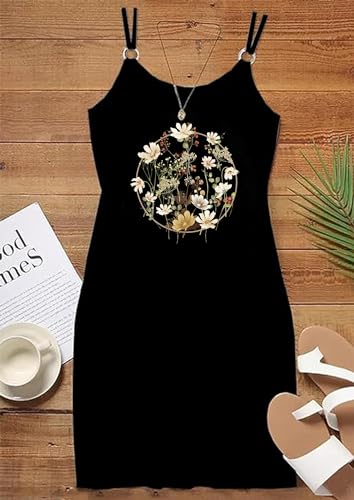 Image of Women's Live Simple Coconut Tree Color Block Mini Dress Spaghetti Strap Halter Strap Sleeveless Mini Dress with Pockets