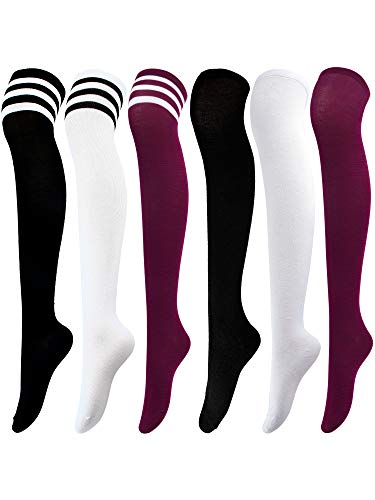Aneco 6 Pairs Over Knee Thigh Socks Knee-High Warm Stocking Women Boot Sock Leg Warmer High Socks for Daily Wear, Cosplay