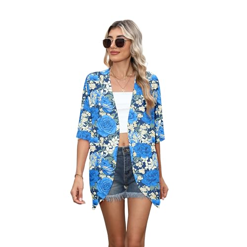 Womens Summer Casual Cardigan Fashion Loose Cardigans Irregular Outerwear Coats Tops Floral2