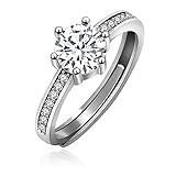 Uloveido Platinum Plated CZ Crystal Solitaire Wedding Engagement Rings Her Adjustable Promise Anniversary Rings for Bride Women Y3770
