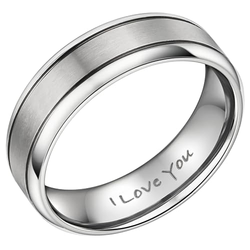 Willis Judd Mens Ring Engraved I love You Titanium Ring for Man In Wooden Gift Box 7mm Wedding Band Engagement Ring Comfort Fit Size Z+6