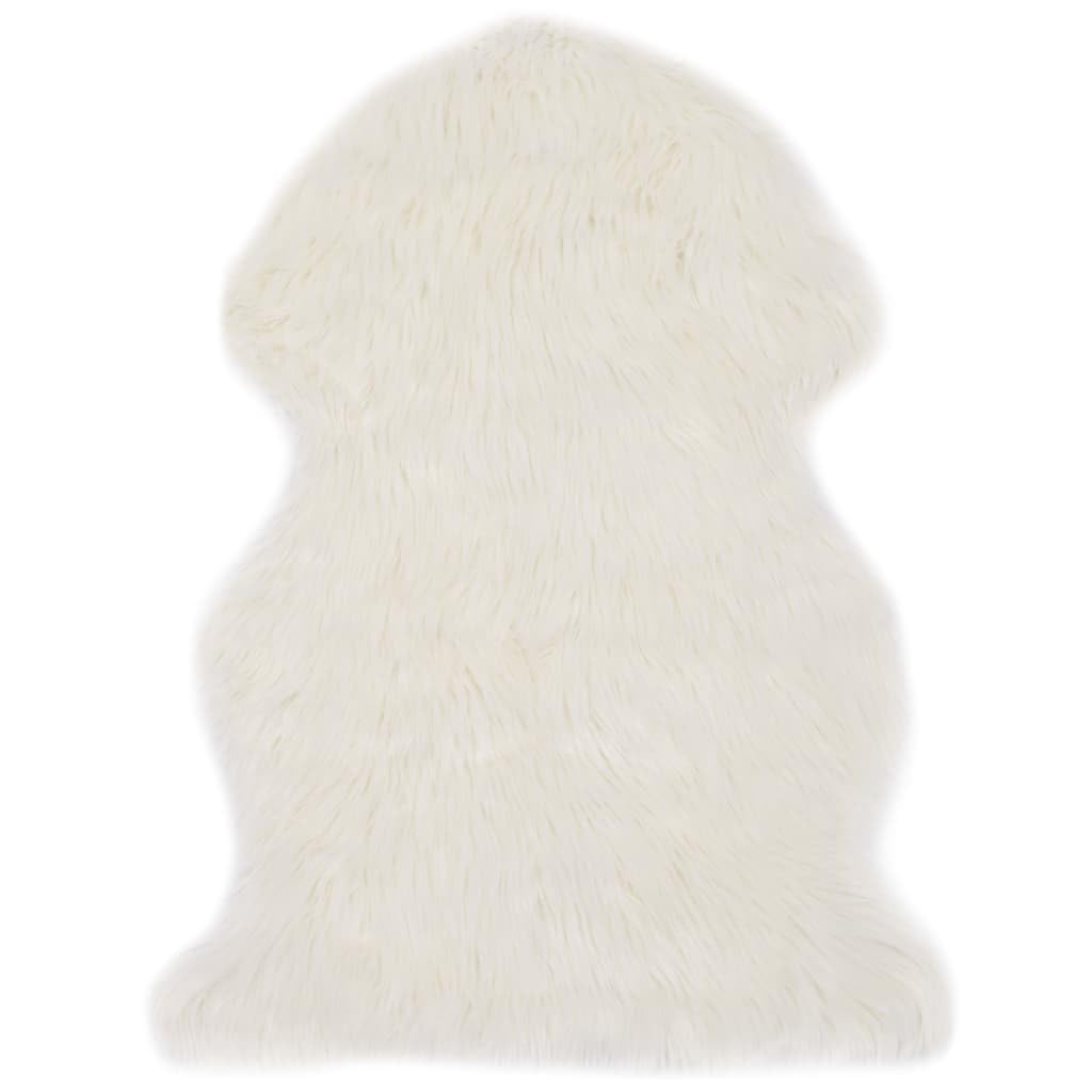 Tapis Peau de Mouton synthétique Blanc 60 x 90 cm antidérapant Doux Moelleux décoration intérieur Salon Chambre Bureau