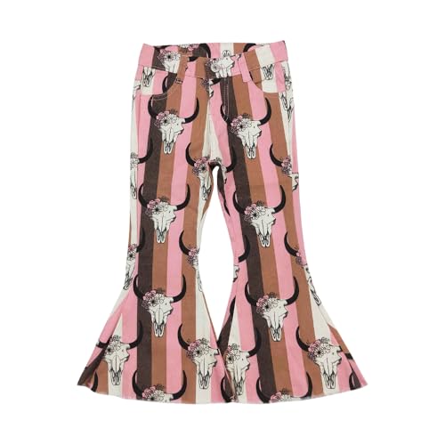 Toddler Girl Pink Cow Jeans Denim Bell Bottom Pants