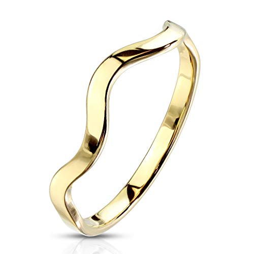 TATA GISELE © Bague Femme en Acier Inoxydable Doré - Anneau en Forme de Vague - Largeur 2 mm (56) Cover