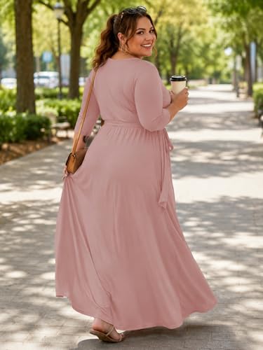 Image of PinkPatty Plus Size Maxi Dress for Women 3 /4 Sleeve Casual Long Dress