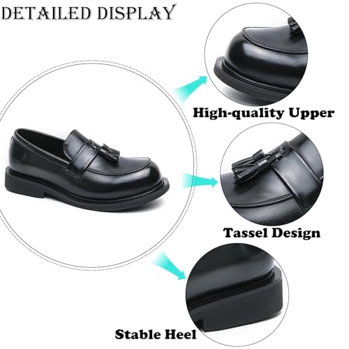 Men's Leather Tassel Slip-On Low Block Heel Loafers Fashion Comfortable Luxury Round Toe Low Top Chunky Low Heel Penny Loafers Casual Work Office Business Dress Shoes3
