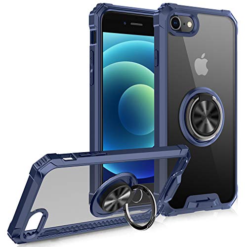 FayTun Funda Compatible con iPhone SE 2020,Anillo Giratorio de 360 Grados Funda para iPhone 8/7,Iman Soporte Bumper Carcasa,TPU Protectora Cover Compatible con iPhone SE 2020 (Azul) Cover