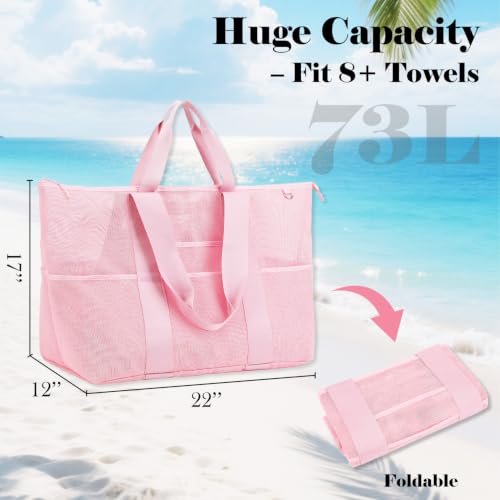 Image of Fammart Large Mesh Beach Bag for Women, Oversized Beach tote Swim Pool Bag