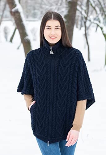 SAOL Irish Cardigan for Women Made of 100% Merino Wool Ireland Poncho with Front Pockets2