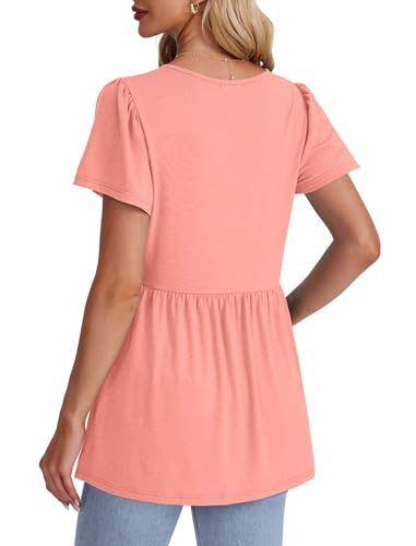 Image of OFEEFAN Womens Summer Tops Babydoll Short Sleeve Shirts Puff Sleeve Peplum Tops V Neck T Shirts