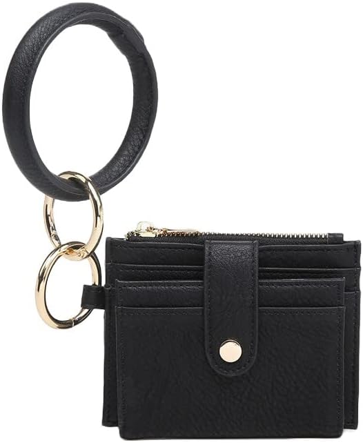 JEN & CO. Sammie Wallet with Bangle, Black - Women's Vegan Leather Small Wristlet Wallets w/Keychain Ring, Card Holder