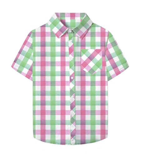 Image of SANGTREE Girls and Women Plaid Shirt Short Sleeve Button Down Summer Blouses Tops