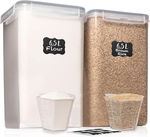 Image of WHITE FEATHER SUPPLIES 2 PC [7 Qt / 6.5L / 220 Oz] Large Food Storage Containers with Lids Airtight - BPA Free Clear Plastic Kitchen and Pantry Storage Containers for Cereal, Flour, Sugar, Rice