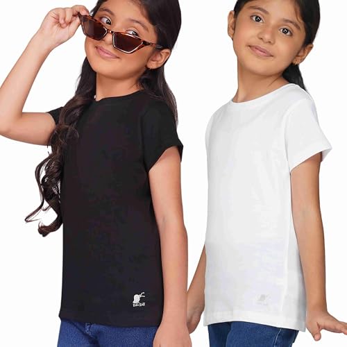 Image of Kids Round Neck T-Shirt Half Sleeves 100% Cotton Rich Soft Comfortable Fit Stylish Plain Color 1+1 Combo Original Brand Tshirt for Girls